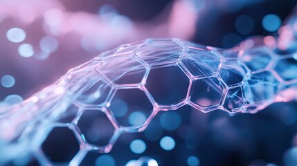 Poster - A sophisticated biotech concept with transparent hexagonal structures and soft digital light streaks.