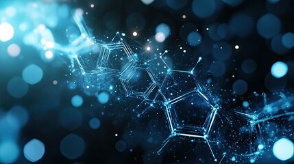 Poster - A sophisticated biotech concept with transparent hexagonal structures and soft digital light streaks.