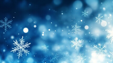 Poster - Subtle gradient blue Christmas background with delicate snowflakes glistening, soft glowing edges and a peaceful winter mood, soft focus