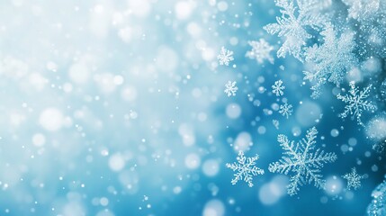 Poster - Subtle gradient blue Christmas background with delicate snowflakes glistening, soft glowing edges and a peaceful winter mood, soft focus