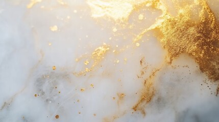 Aufkleber - Luxurious golden accents complemented by white marble texture featuring subtle golden dust in a minimalistic design