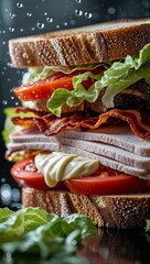 Wall Mural - delicious bacon and turkey sandwich layered with fresh ingredients