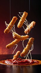 Wall Mural - delicious mozzarella sticks with marinara sauce