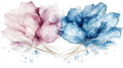 Poster - Mesmerizing abstract texture with flowing translucent layers in a soothing palette of soft blue and pink hues  The delicate watercolor like brushstrokes create a dreamlike