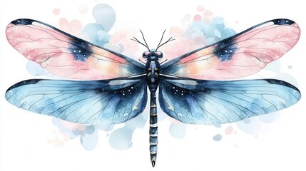 Poster - A stunning and watercolor depicting a delicate dragonfly with vibrant translucent wings that exude a sense of ethereal elegance and natural beauty  The intricate patterns and fluid