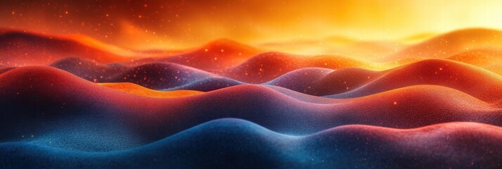 Poster - Vibrant undulating waves of color illustrating a dynamic landscape at sunset