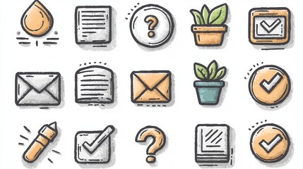 Poster - This diverse set of 15 outline icons provides a clean minimalist visual representation of various digital office and natural elements  These simple abstract symbols can be used for interface design