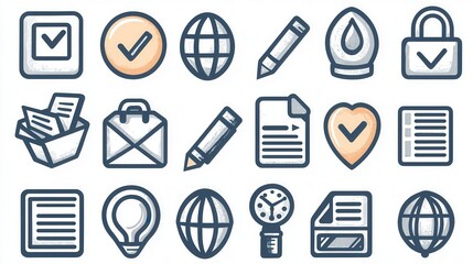 Poster - Comprehensive set of 15 stroke icons perfect for graphic design web interfaces infographics and various UIUX applications  This versatile icon pack features a clean