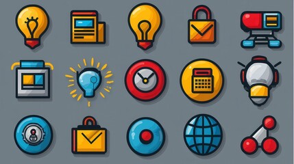 Poster - This comprehensive collection of 15 minimalist outline icons represents a wide range of innovation concepts and creative ideas