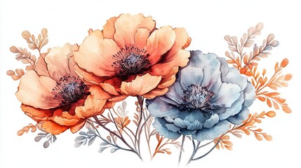 Poster - Delicate and Mesmerizing X Ray Floral Watercolor Ethereal and transparent floral bouquet in soft autumnal colors created with digital watercolor technique resembling an abstract x ray image