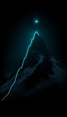 Poster - glowing cyan line chart, resembling mountain peaks with a bright star, on a dark blue background