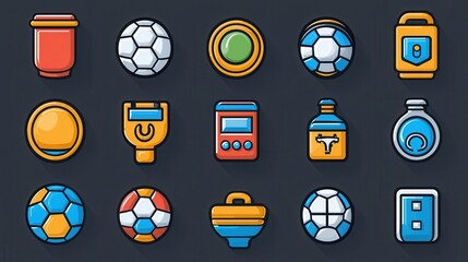 Poster - Comprehensive Set of Outlined Football or Soccer Icons and Symbols for Sports and Athletic Activities