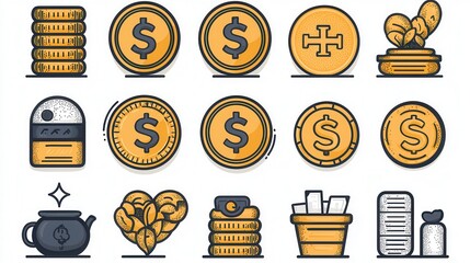 Poster - Pack of 15 modern outline coin icons for financial business and economic concepts Crisp linear design suitable for banking investment payment and digital finance applications