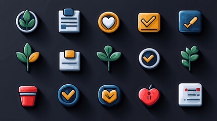 Poster - pack of 15 simple and elegant linear icons depicting natural elements environmental concepts and sus