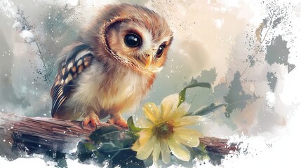 Adorable and Playful Baby Owls with Big Round Eyes and Soft Plumage Perched on a Branch in a Snowy Winter Forest Scene