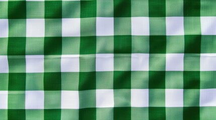 Poster - Green and White Gingham Fabric with Smooth Texture and Crisp Lines, Perfect for Fashion, Home Decor, and Craft Projects, Detailed View, No Shadows, No Creases