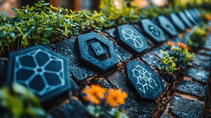 Poster - this image depicts a set of 15 outline icons showcasing various solar energy and renewable technolog