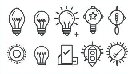 Poster - This set of 15 minimalist outline icons represents various startup and entrepreneurial concepts  such as ideas  innovation  technology  strategy  and business growth