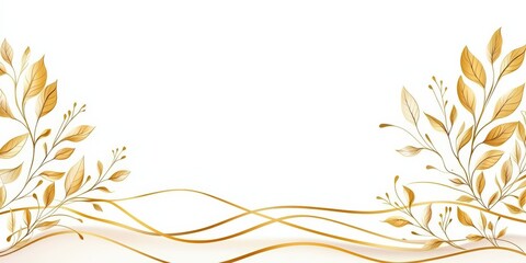 Poster - Elegant Golden Lines and Leaves on White Background for Minimalist Vector Art Design and Creative Projects, A golden line waves  Japanese