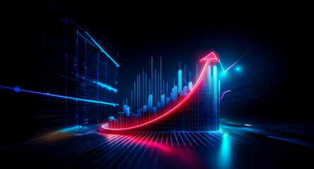 Poster - Neon graph shows growth with red arrow pointing up. Futuristic data visualization in blue and red lights on dark background.