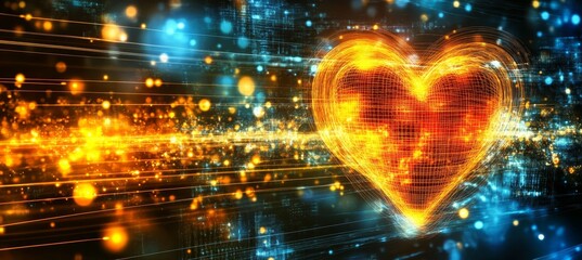 Poster - Glowing Digital Heart on Abstract Background A Powerful Visual of Technology in Healthcare
