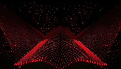 Fototapete - long exposure abstract red light trail pattern with glowing arcs and grid lines against dark background, ideal for technology or futuristic design concepts

