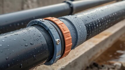 Aufkleber - Wet water pipes are connected with a special element, ensuring a tight and reliable seal, essential for efficient water transportation in various applications