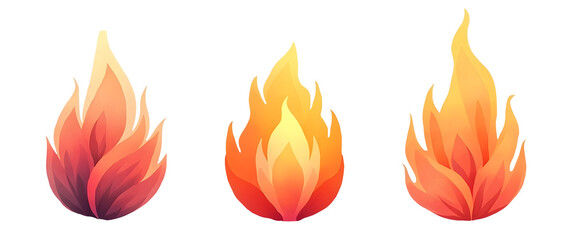 Poster - three stylized flames in varying shapes and colors on a black background., cut out,transparent backg