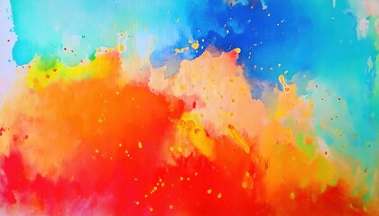 Poster - vivid abstract watercolor explosion with fiery red, orange, and cool blue blending in a dynamic artistic composition for creative design


