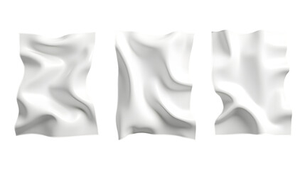 Poster - Three white, crumpled fabric pieces displayed side by side on a black background., cut out,transparent background