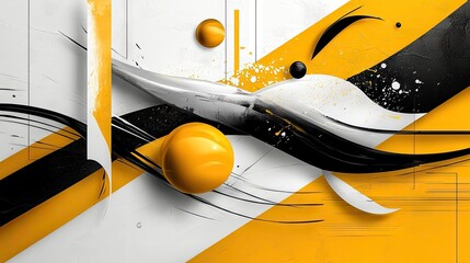 Poster - Contemporary black and yellow abstract design with bold artistic strokes and depth.