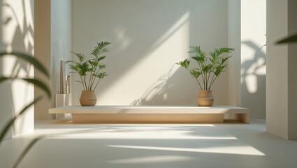 Poster - Modern minimalist interior featuring stylish planters and natural light during the day