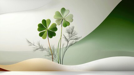 Poster - Elegant banner design with a paper-cut four-leaf clover, leaving space for custom text.