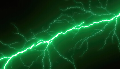 Aufkleber - Brilliant green light streaks across dark backdrop resembling powerful electric lightning in storm