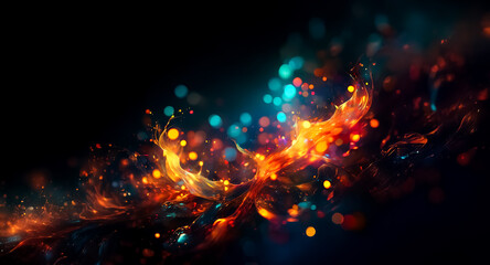 Fototapete - Vibrant abstract background featuring swirling orange and blue colors, creating a dynamic and energetic design with sparkling bokeh lights.