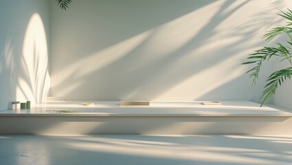 Poster - soft sunlight illuminates a minimalist interior highlighting plants and clean lines in a serene sett