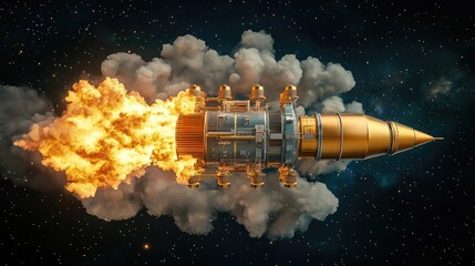 Poster - Sci-fi-inspired spacecraft engine glowing with heat, spewing vibrant flames in the stratosphere.