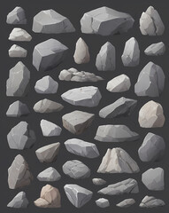 Leinwandbilder - an illustration of multiple stones with various sizes and shapes. The stones are shades of gray
