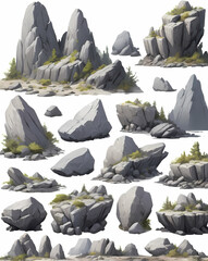 Poster - Collection of rocks and stones for game assets or design elements 