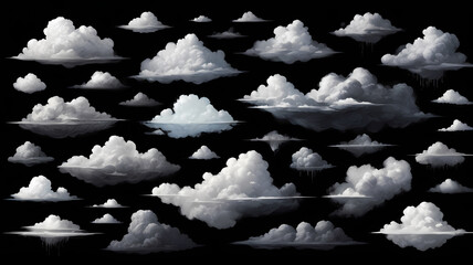 Poster - a cluster of fluffy white clouds floating against a dark sky, offering a sense of wonder and serenity