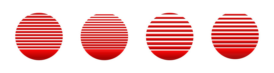 Poster - Four red spheres with horizontal stripes, creating a modern and abstract visual effect.