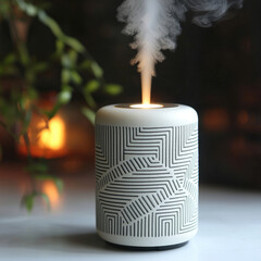 Poster - Minimalist ceramic aroma diffuser with steam, modern design, home decor