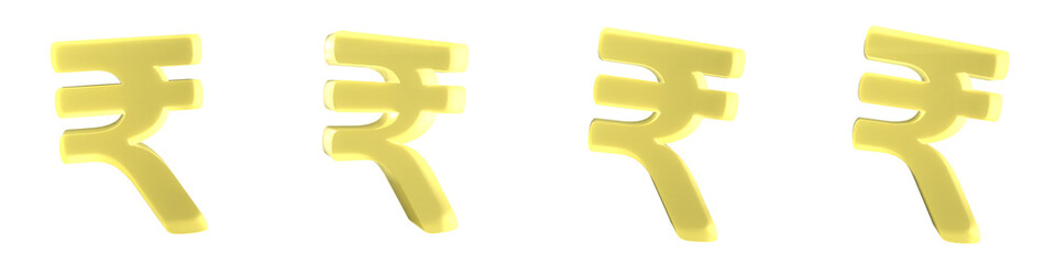 Poster - Set of 4 3d yellow frosted glass rupee signs isolated on a transparent background. Transparent frosted glass morphism icon. 3d financial elements for graphic design.