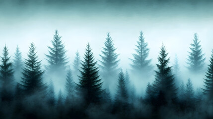 Poster - Mysterious misty dark forest landscape photography enchanted nature atmospheric mood