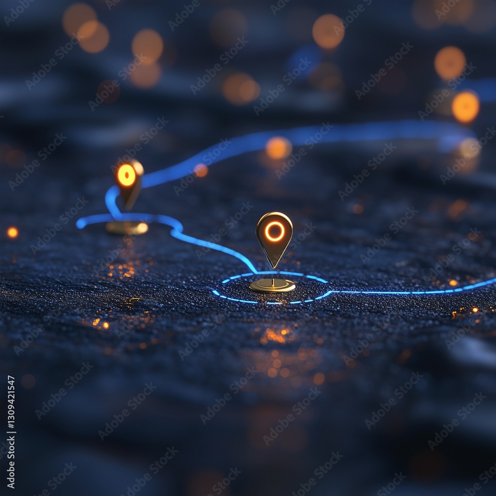 customer journey roadmap with small glowing checkpoints connected by a ...