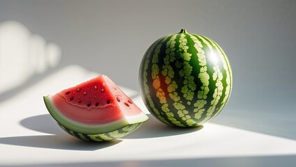 Poster - freshly cut watermelon with vibrant colors on a sunny surface