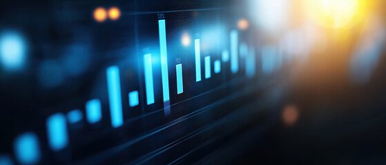 Aufkleber - Digital financial graph with upward trend, representing success and growth. blue bars indicate increasing values, symbolizing positive financial performance