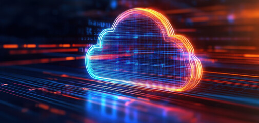 Aufkleber - Digital cloud storage concept with glowing cloud symbol and data streams