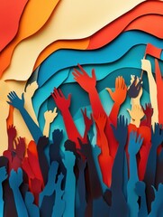 Leinwandbilder - Powerful paper art depicting activism with layered silhouettes and dynamic colors to inspire change in society Generative AI