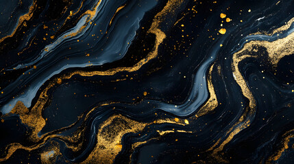 Fototapete - Mesmerizing abstract background with cosmic swirls of shimmering golden glitter flowing marble textures and dark dramatic elements  Visually striking contemporary digital art with a premium opulent
